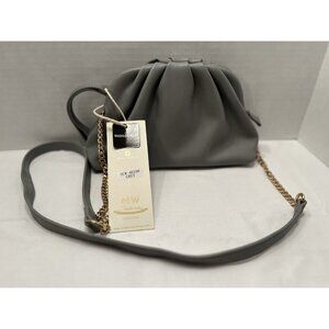 Madison West Marlene Crossbody Clutch Grey Chain Link Gold Strap NWT